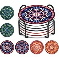 LIFVER Portavasos Conjunto de 6 Posavasos de cerámica con piedra absorbente de corcho- Diseño premium Taza de bebida de…